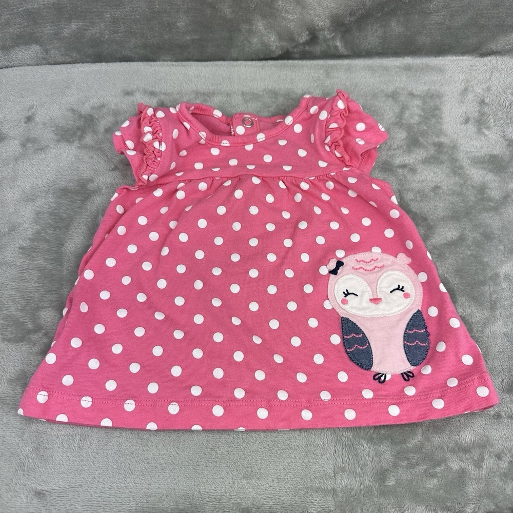 Child Of Mine By Carter's Dress Girls 0-3 Months Pink Polka Dot Embroidered Owl